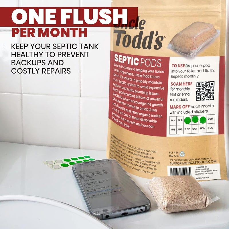 Uncle Todd's Septic Tank Treatment Pods - (12-Month Supply) - Powerful Enzyme & Live Bacteria Formula to Prevent Backups & Odor, Eco-Friendly Dissolvable Pods Safe for All Septic Systems - Image 4
